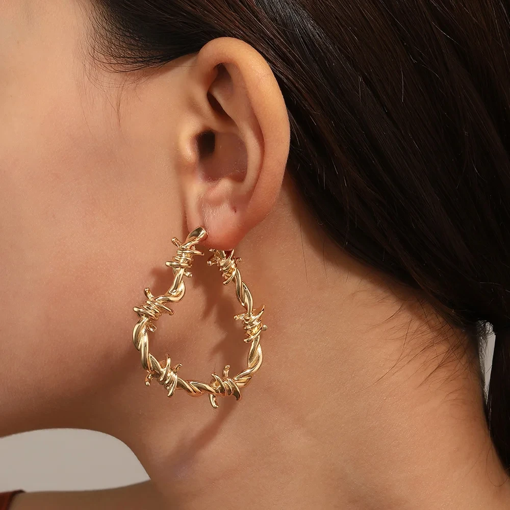 Stainless Steel Barbed Wire Heart Earrings