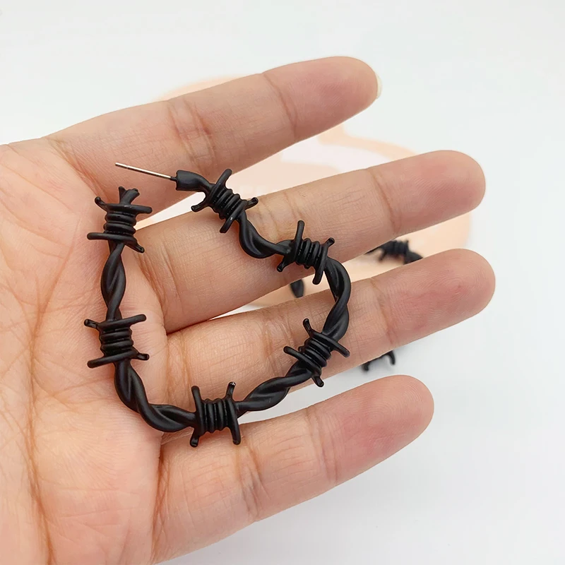 Stainless Steel Barbed Wire Heart Earrings