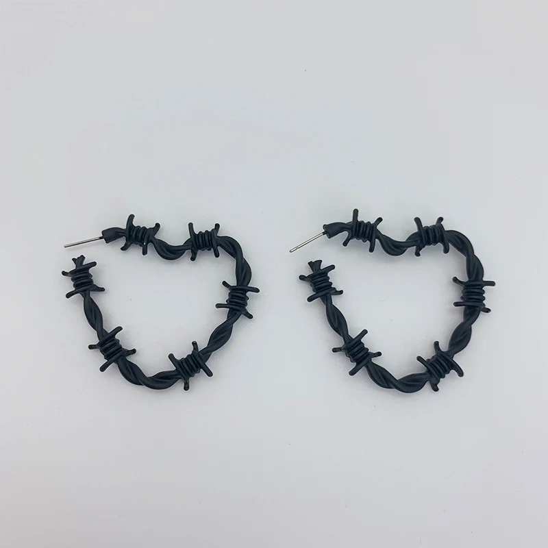 Stainless Steel Barbed Wire Heart Earrings