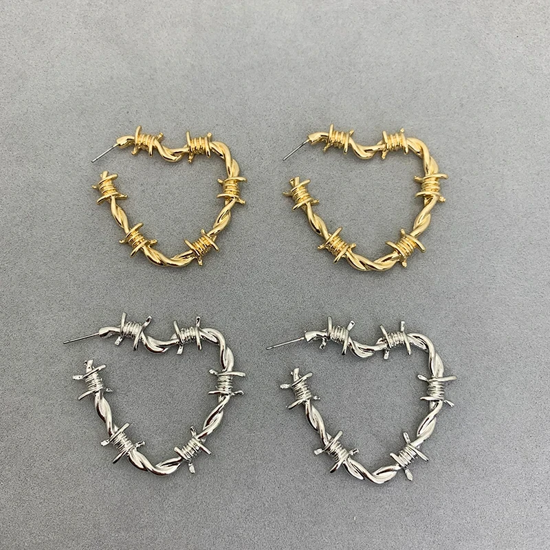Stainless Steel Barbed Wire Heart Earrings