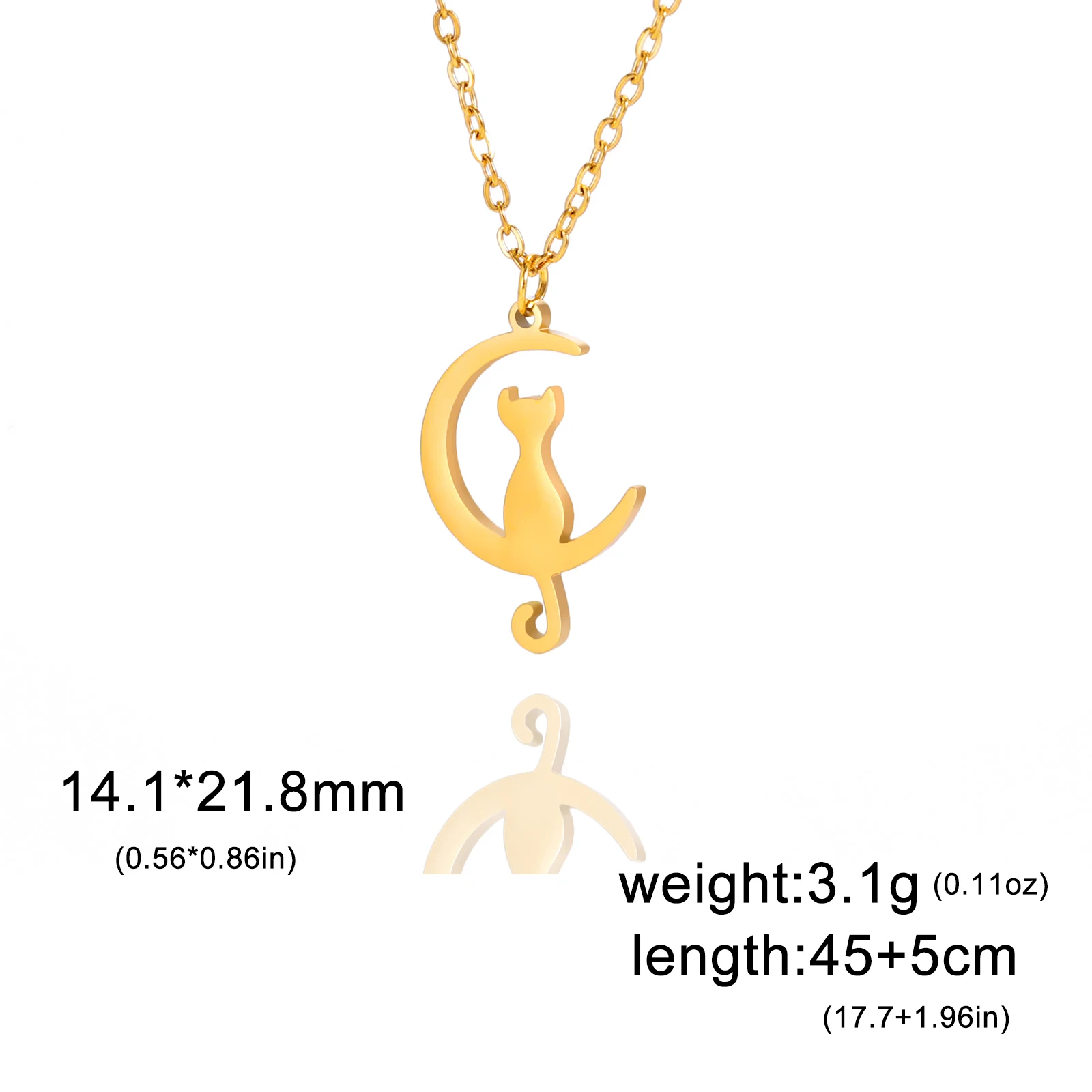 Stainless Steel Cat and Moon Necklace