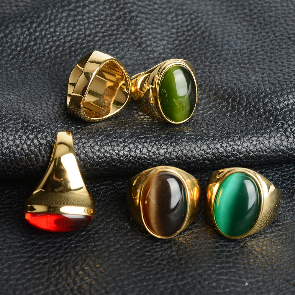 Stainless Steel Cats Eye Stone Ring