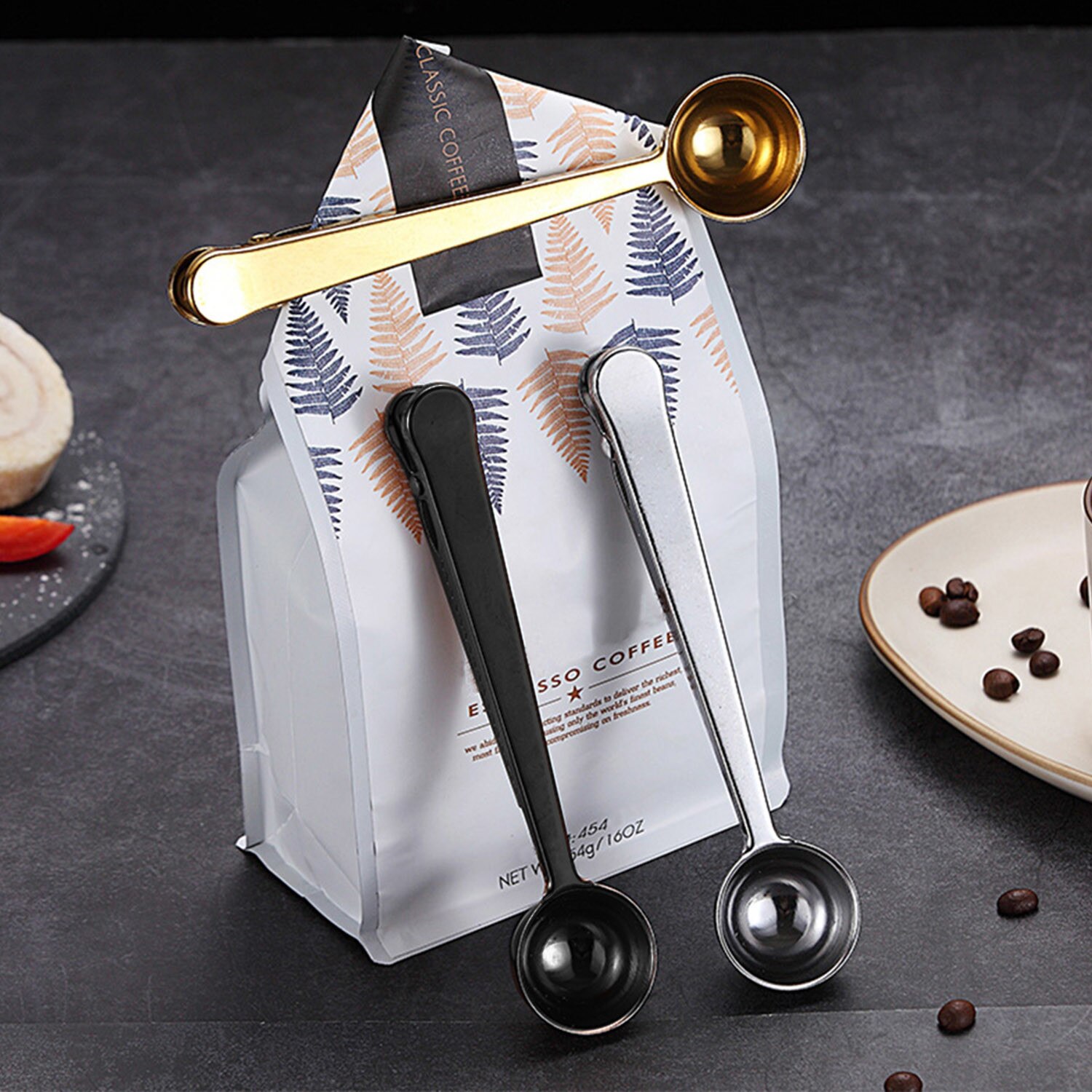 Stainless Steel Coffee Scoop and Clip