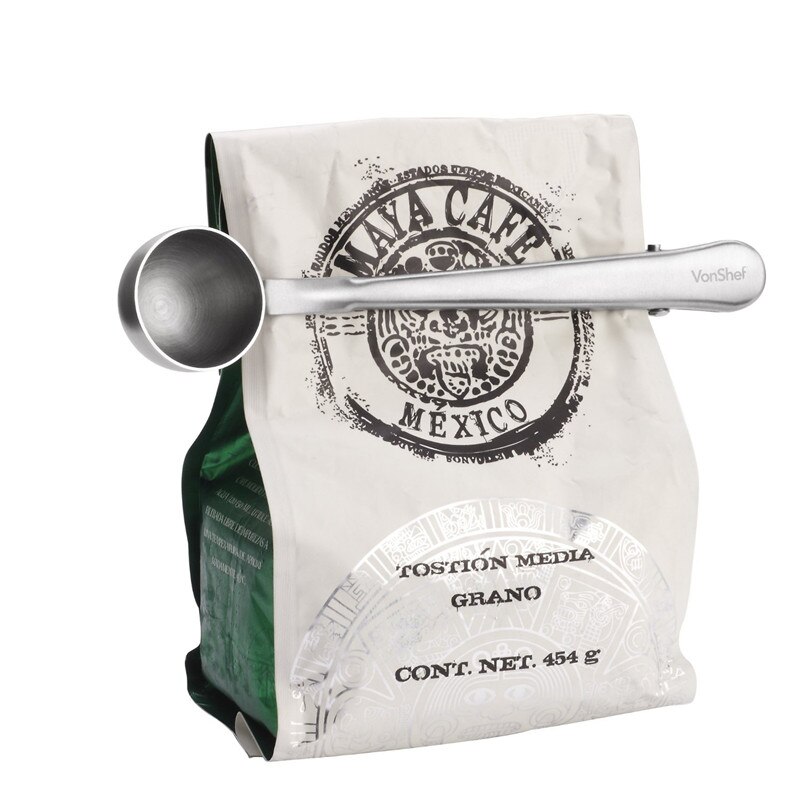 Stainless Steel Coffee Scoop and Clip Stainless Steel Coffee Scoop and Clip