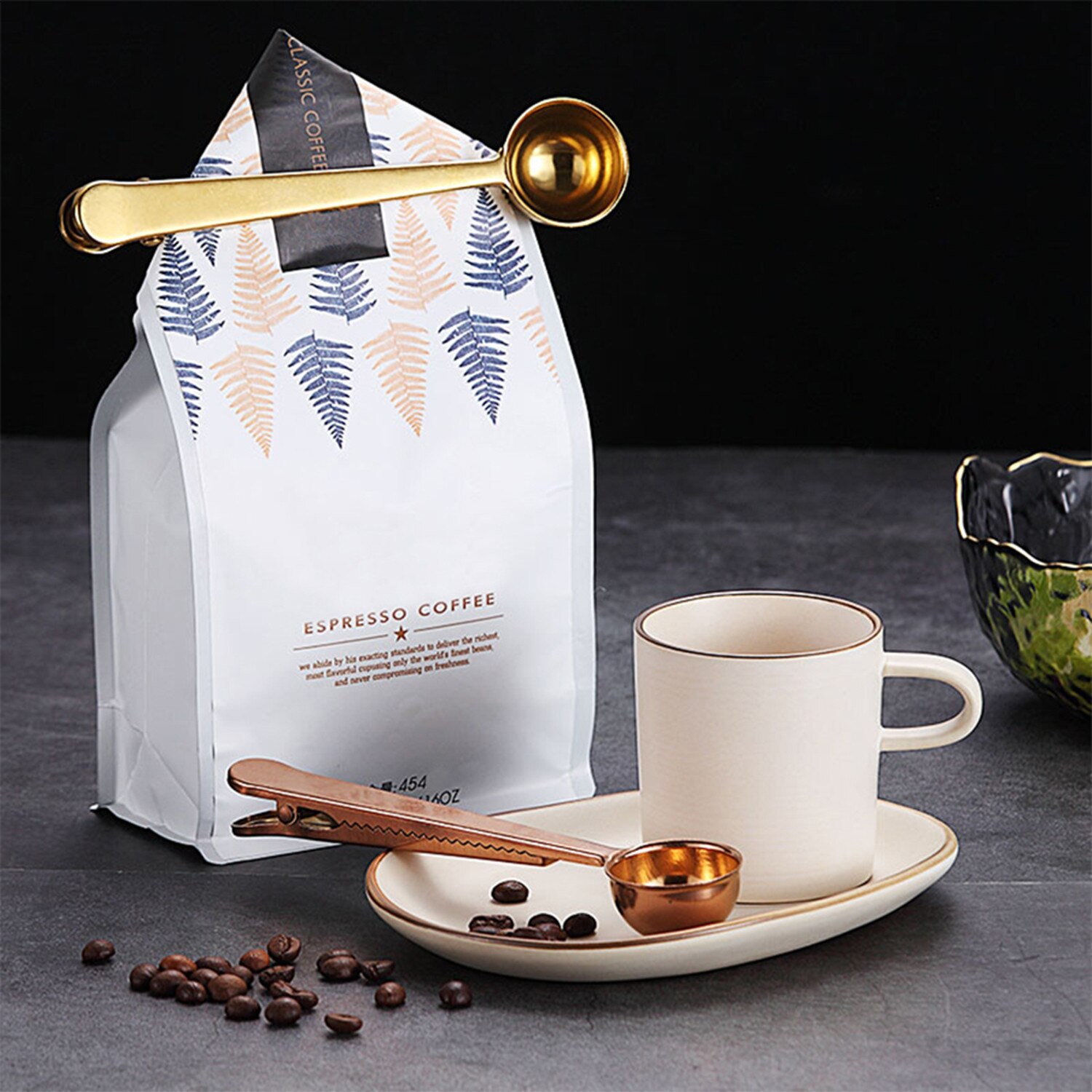 Stainless Steel Coffee Scoop and Clip Stainless Steel Coffee Scoop and Clip