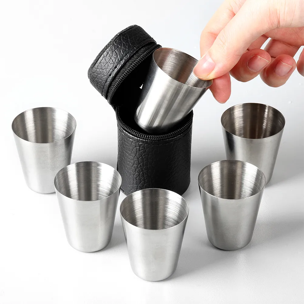Stainless Steel Cups Set Outdoor Practical Travel Stainless Steel Cups Mini Set Glasses For Whisky Wine With Case