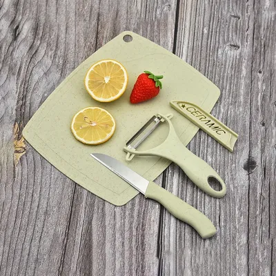 Stainless Steel Cutter Set Three Piece Set Wheat Straw Chopping Board Fruit Knife Peeler Combined Kitchen Tools