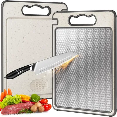 Stainless Steel Cutting Board Double Sided Chopping Board for Kitchen Scratch Resistant Anti-Slip Silicone Edges