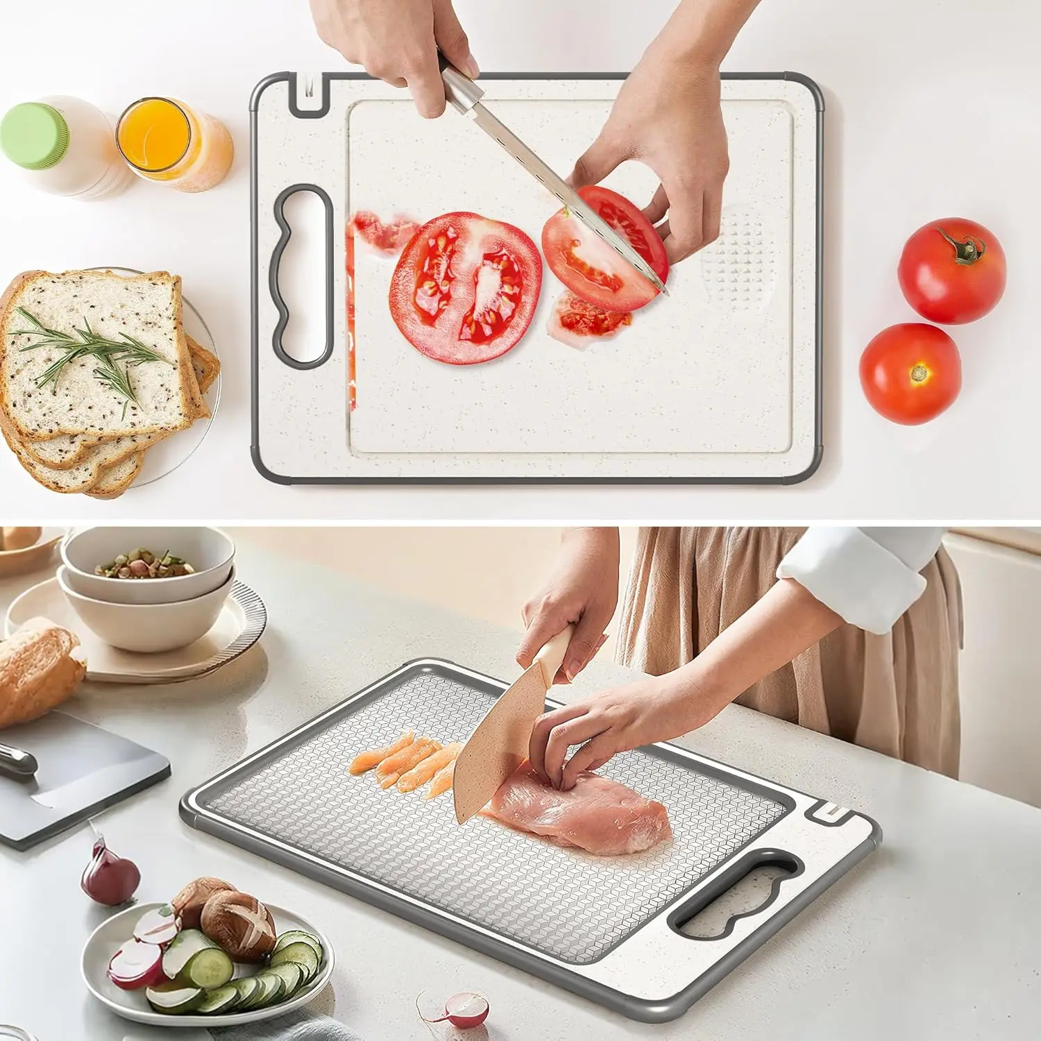Stainless Steel Cutting Board Double Sided Chopping Board for Kitchen Scratch Resistant Anti-Slip Silicone Edges