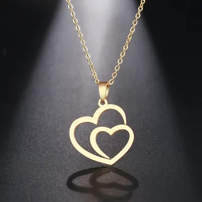 Stainless Steel Double Heart Pendant Necklace Stainless Steel Double Heart Pendant Necklace
