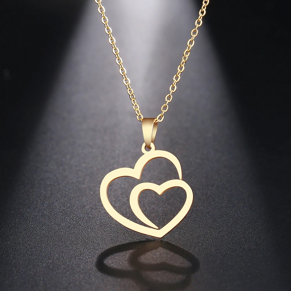 Stainless Steel Double Heart Pendant Necklace