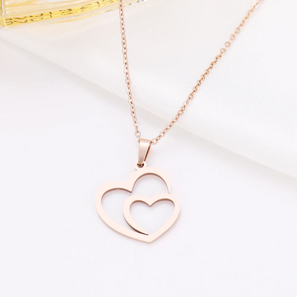 Stainless Steel Double Heart Pendant Necklace Stainless Steel Double Heart Pendant Necklace