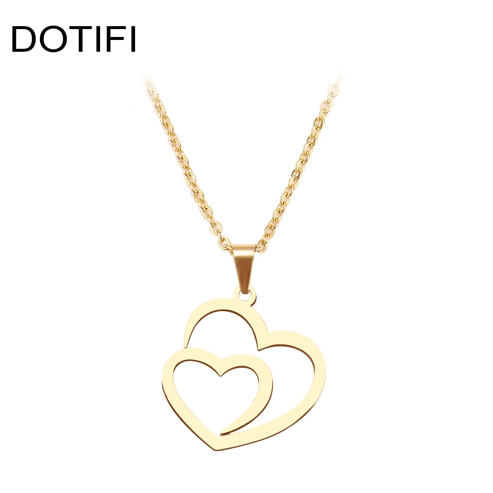 Stainless Steel Double Heart Pendant Necklace Stainless Steel Double Heart Pendant Necklace
