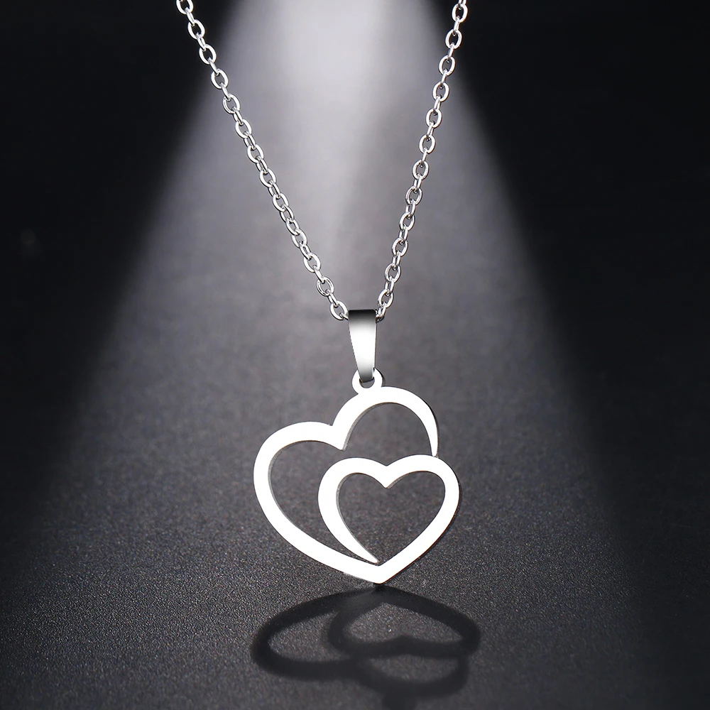 Stainless Steel Double Heart Pendant Necklace Stainless Steel Double Heart Pendant Necklace