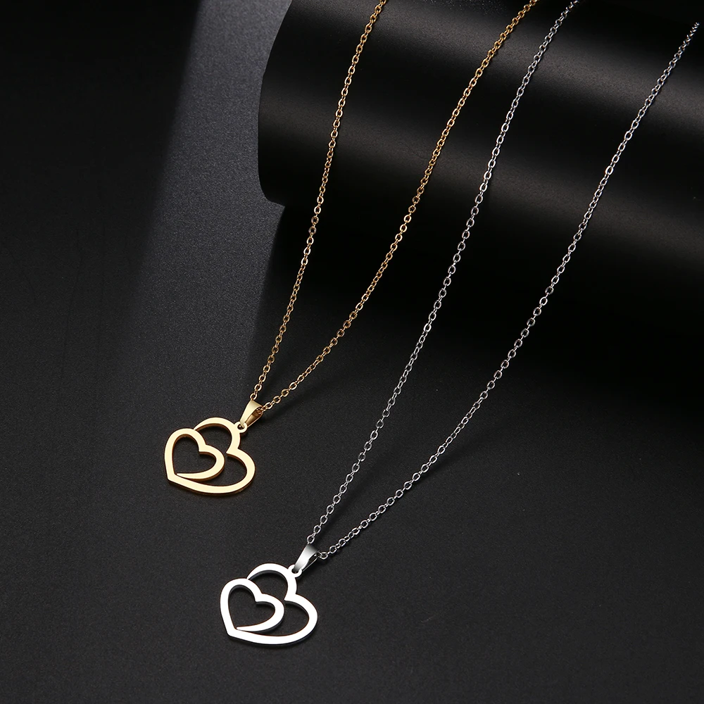 Stainless Steel Double Heart Pendant Necklace Stainless Steel Double Heart Pendant Necklace