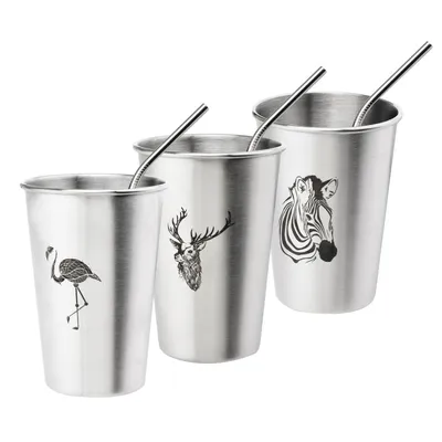 Stainless Steel Drinking Glass Cup with Straw Stainless Steel Drinking Glass Cup with Straw