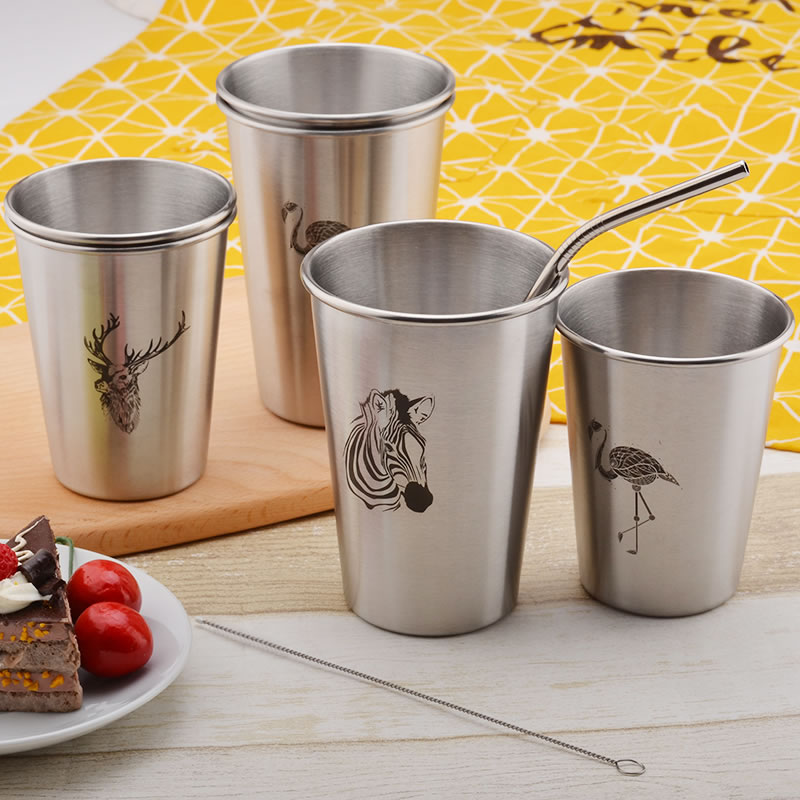 Stainless Steel Drinking Glass Cup with Straw Stainless Steel Drinking Glass Cup with Straw