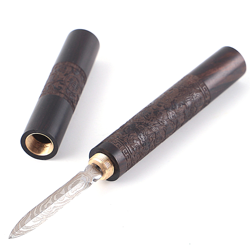Stainless Steel Ebony Chinese Puer Tea Needle Cutter Damascus Tea Knife Stainless Steel Ebony Chinese Puer Tea Needle Cutter Damascus Tea Knife