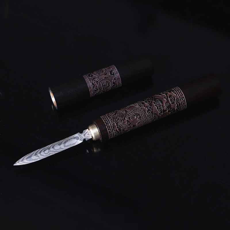Stainless Steel Ebony Chinese Puer Tea Needle Cutter Damascus Tea Knife Stainless Steel Ebony Chinese Puer Tea Needle Cutter Damascus Tea Knife