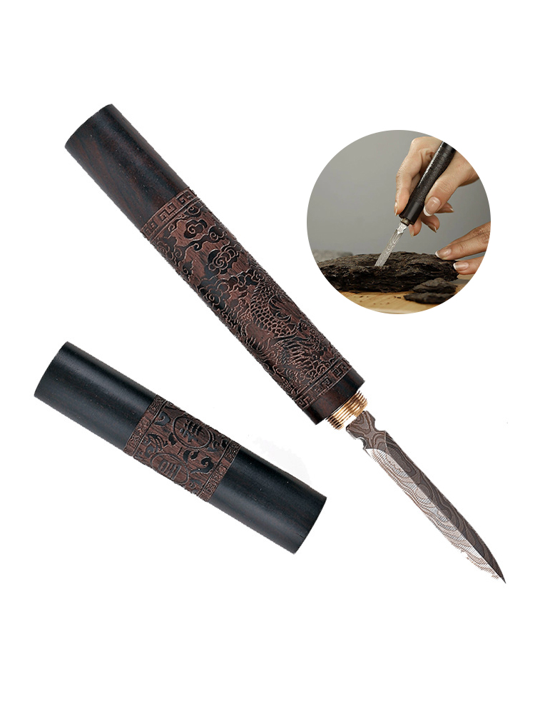 Stainless Steel Ebony Chinese Puer Tea Needle Cutter Damascus Tea Knife Stainless Steel Ebony Chinese Puer Tea Needle Cutter Damascus Tea Knife