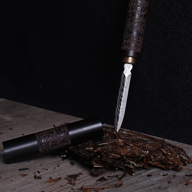 Stainless Steel Ebony Chinese Puer Tea Needle Cutter Damascus Tea Knife Stainless Steel Ebony Chinese Puer Tea Needle Cutter Damascus Tea Knife