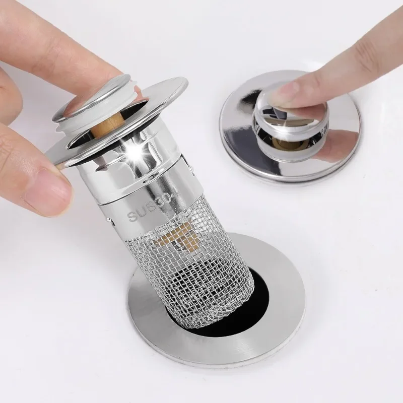 Stainless Steel Floor Drain Filter Washbasin Plug Anti Odor Pop-Up Bounce Core Basin Stopper Hair Catcher Shower Sink