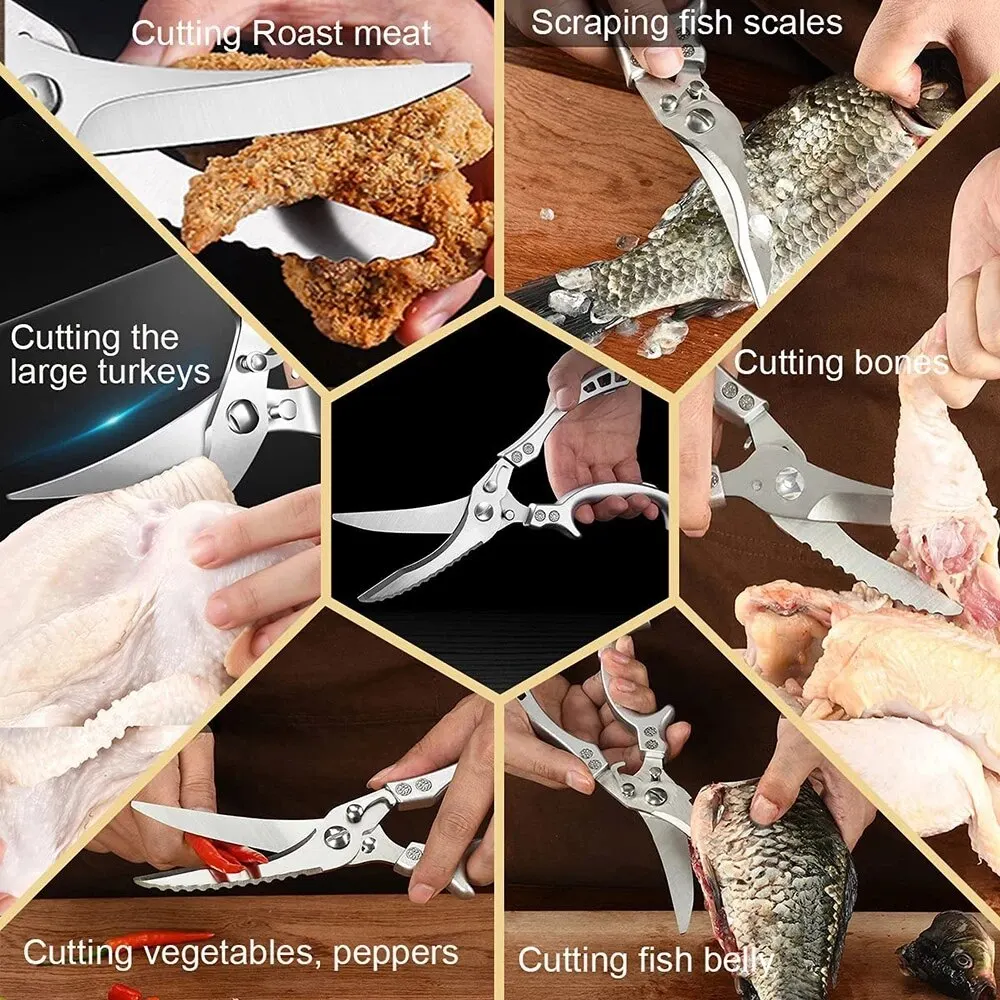 Stainless Steel Food Scissors Multifunctional Kitchen Scissors Chicken Bone Meat Fishing Vegetables Shears Cutter Knife