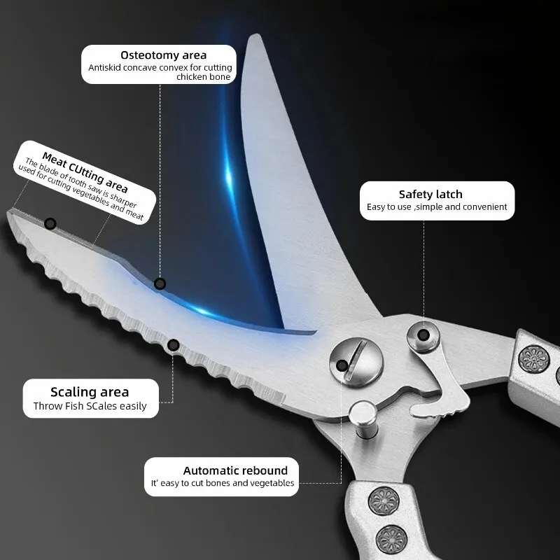 Stainless Steel Food Scissors Multifunctional Kitchen Scissors Chicken Bone Meat Fishing Vegetables Shears Cutter Knife