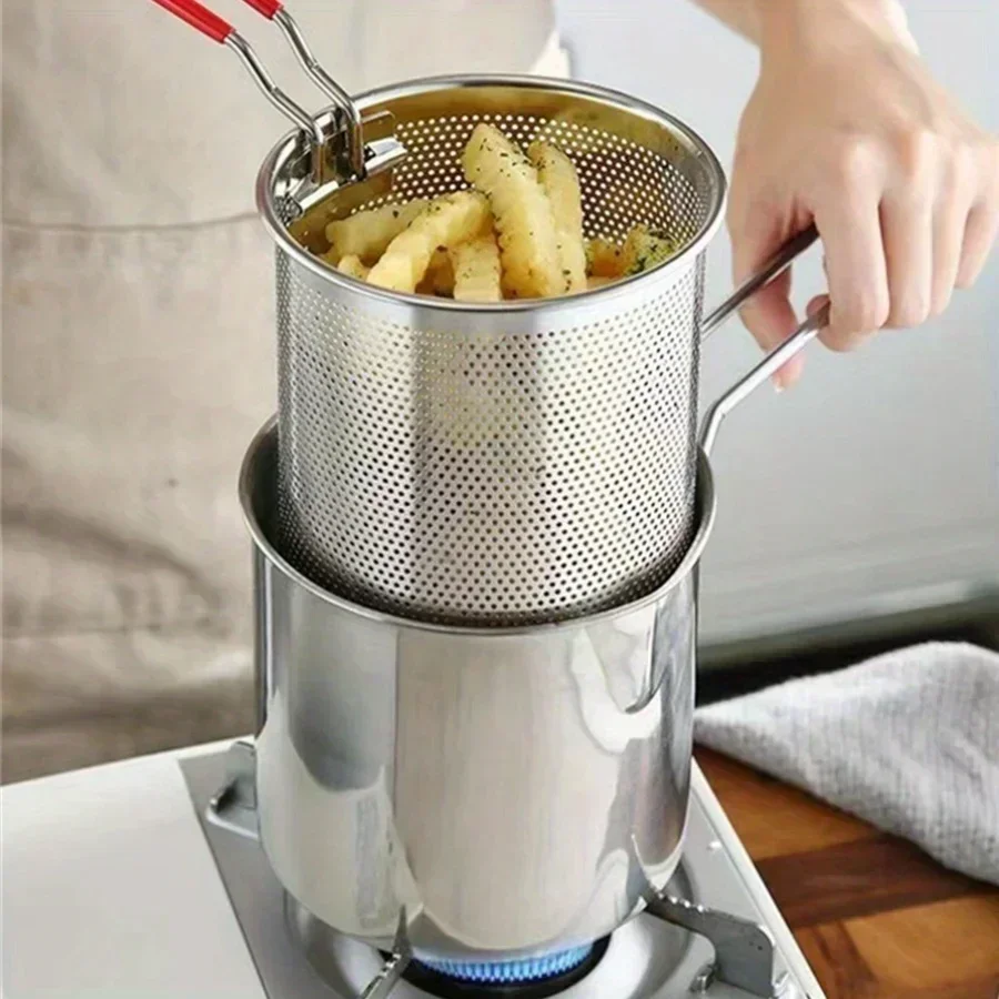 Stainless Steel Fryer With French Fries And Chicken Wings, Household Small Oil Pot With Filter Screen, Tianfu Luo Pot Stainless Steel Fryer With French Fries And Chicken Wings, Household Small Oil Pot With Filter Screen, Tianfu Luo Pot