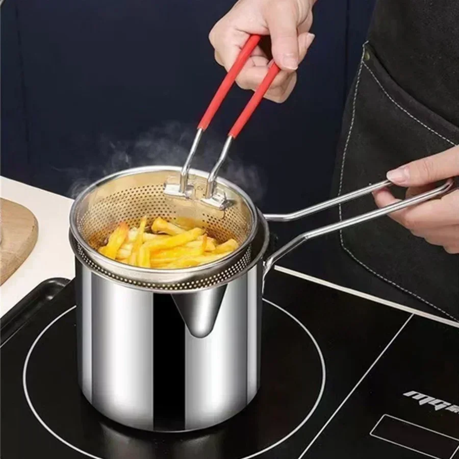 Stainless Steel Fryer With French Fries And Chicken Wings, Household Small Oil Pot With Filter Screen, Tianfu Luo Pot