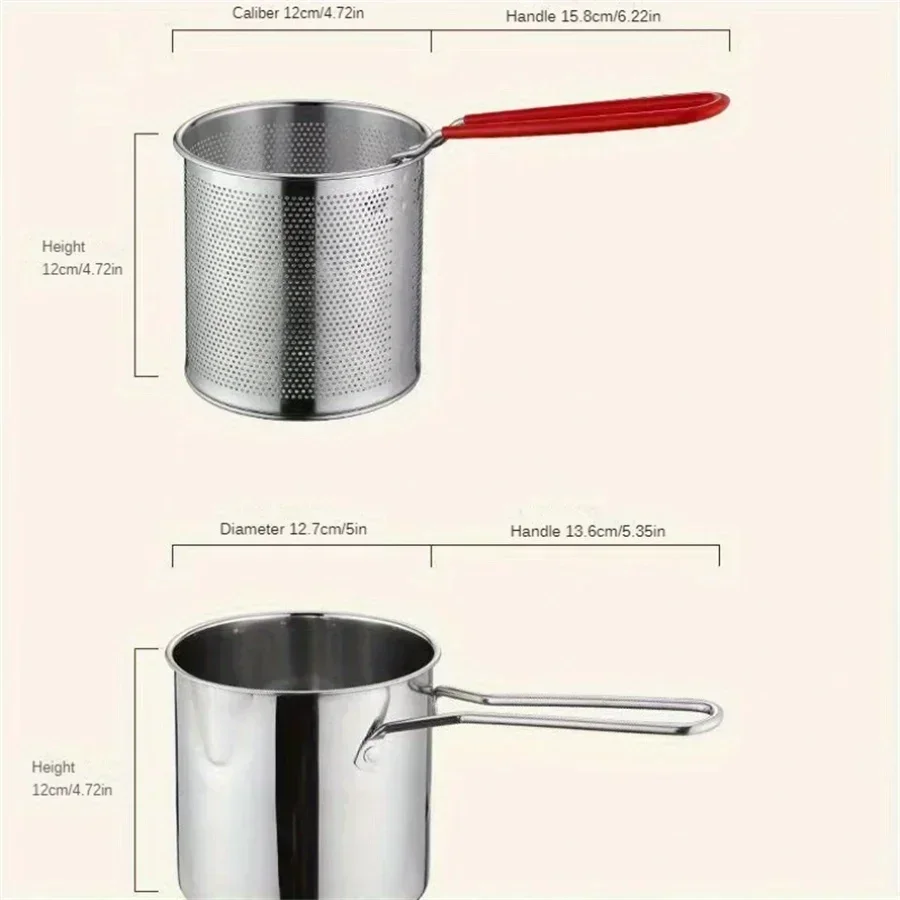 Stainless Steel Fryer With French Fries And Chicken Wings, Household Small Oil Pot With Filter Screen, Tianfu Luo Pot