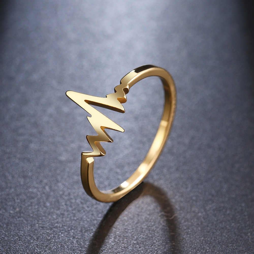 Stainless Steel Ladies Heartbeat Ring