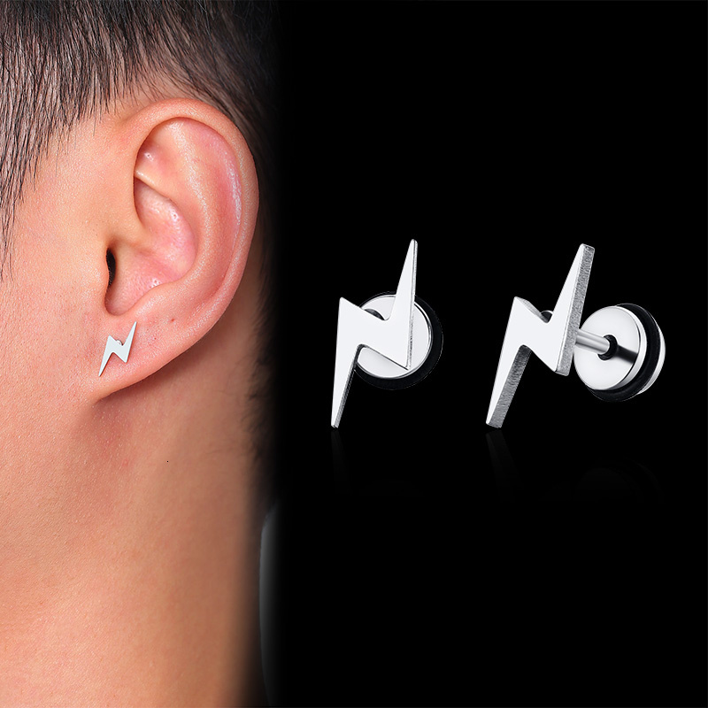Stainless Steel Lightning Bolt Stud Earrings