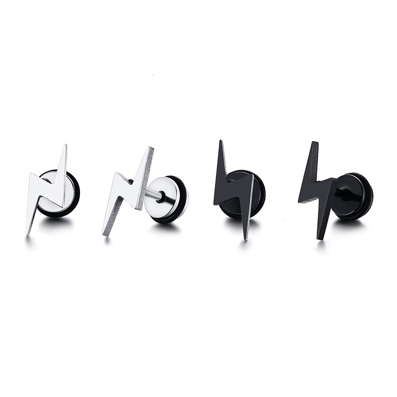 Stainless Steel Lightning Bolt Stud Earrings