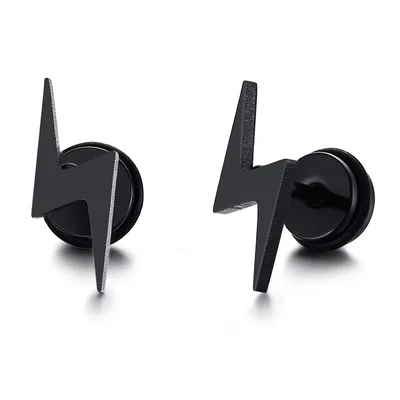 Stainless Steel Lightning Bolt Stud Earrings