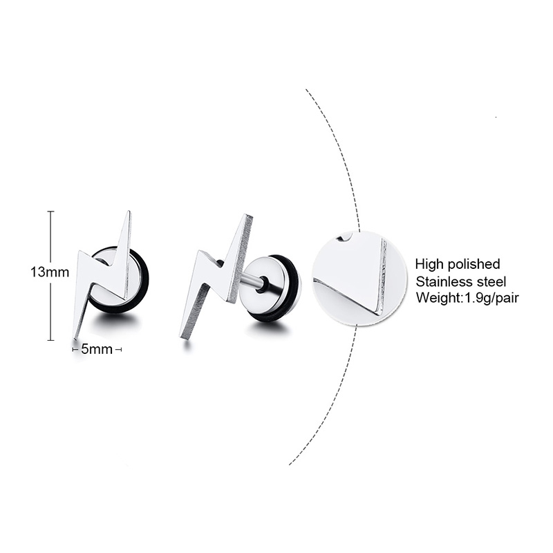 Stainless Steel Lightning Bolt Stud Earrings