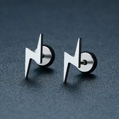 Stainless Steel Lightning Bolt Stud Earrings