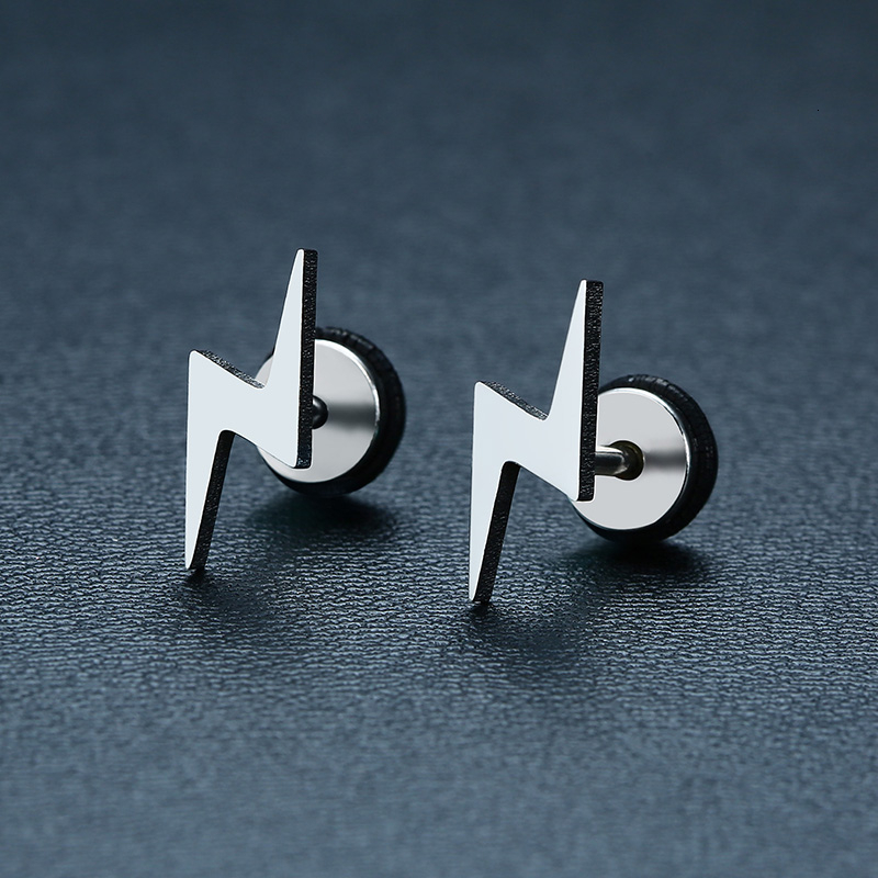 Stainless Steel Lightning Bolt Stud Earrings
