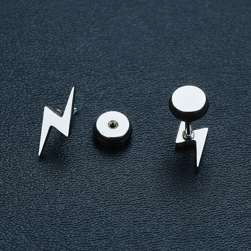 Stainless Steel Lightning Bolt Stud Earrings