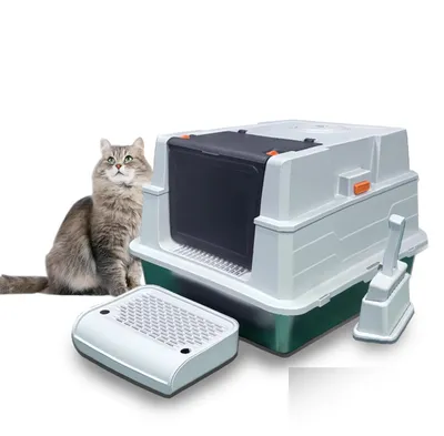 Stainless Steel Litter Box with Lid, Extra-Large Enclosed Kitty Litter Pan, Equipped with Steps and a Litter Scoop