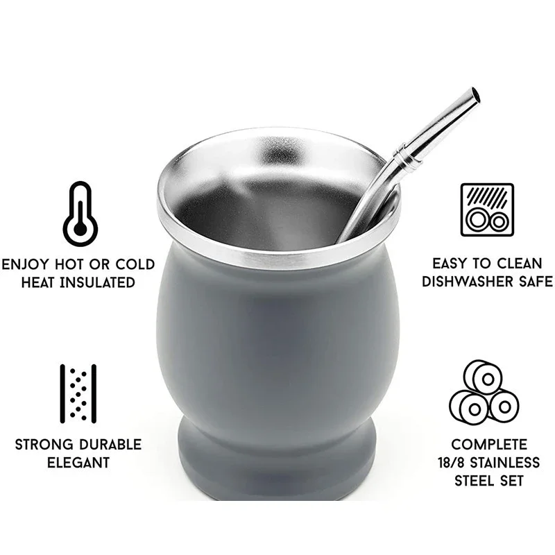 Stainless Steel Mate Tea Cup Tea Cup Set for Argentina Insulated Straw Cup Insulated Simple Gourd