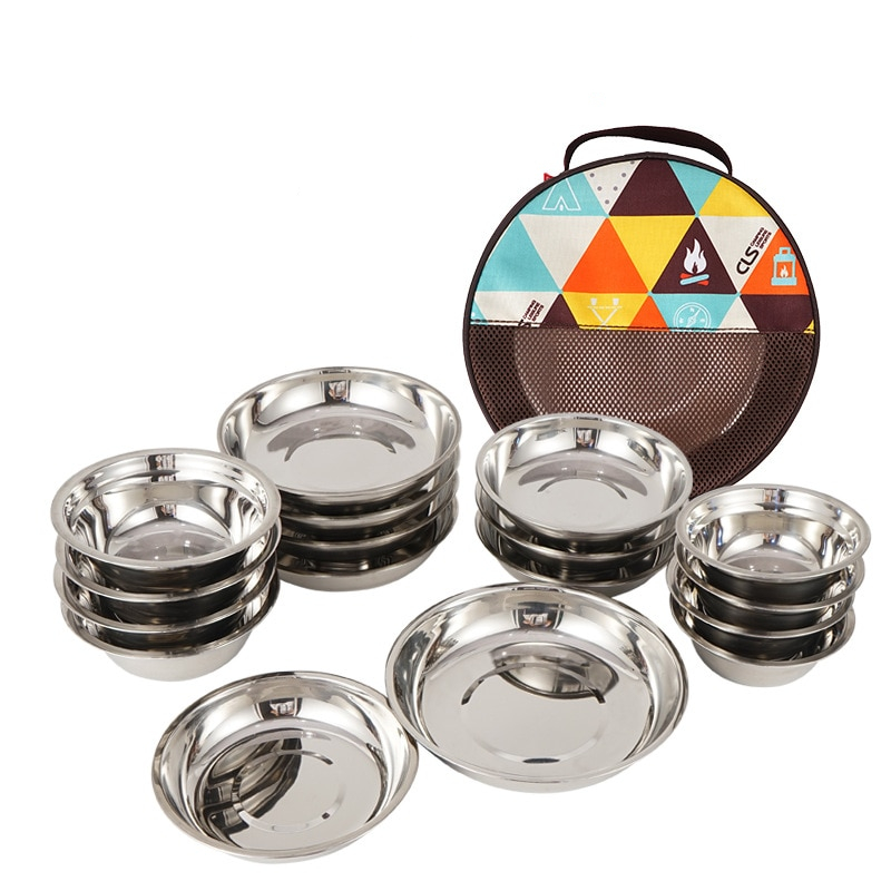 Stainless Steel Picnic Plates Set (18 Pcs)
