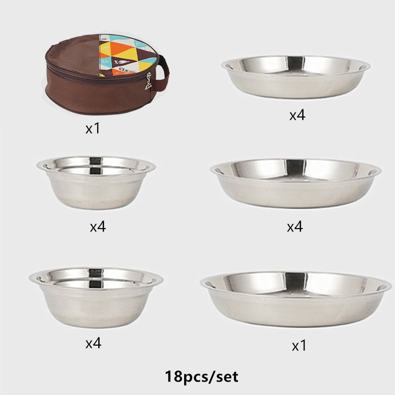 Stainless Steel Picnic Plates Set (18 Pcs)