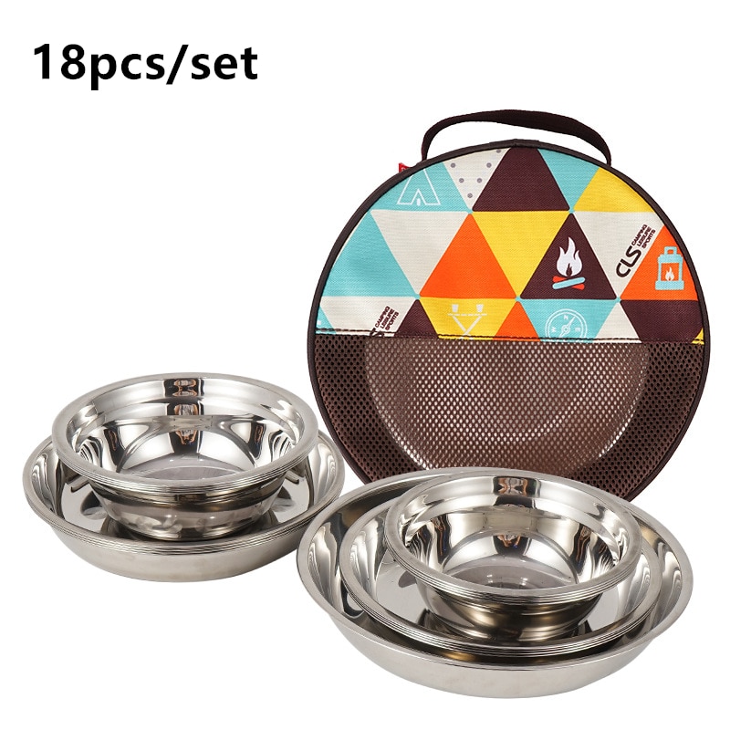 Stainless Steel Picnic Plates Set (18 Pcs)