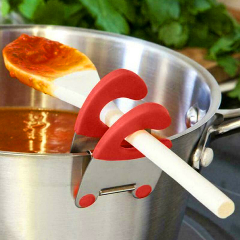 Stainless Steel Pot Side Clips Anti Scalding Spoon Holder Kitchen Gadgets Rubber Kitchen Gadgets