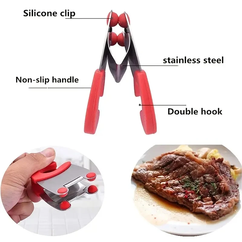 Stainless Steel Pot Spoon Holder, Anti-Scald Silicone Grip Pot Clip Holder For Spoon, Kitchenware Bowl Clip, Cooking