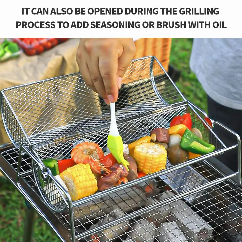 Stainless Steel Rolling BBQ Grill Mesh Basket Grill Rotisserie Basket roll Barbecue cage Roaster Stainless Steel Rolling BBQ Grill Mesh Basket Grill Rotisserie Basket roll Barbecue cage Roaster