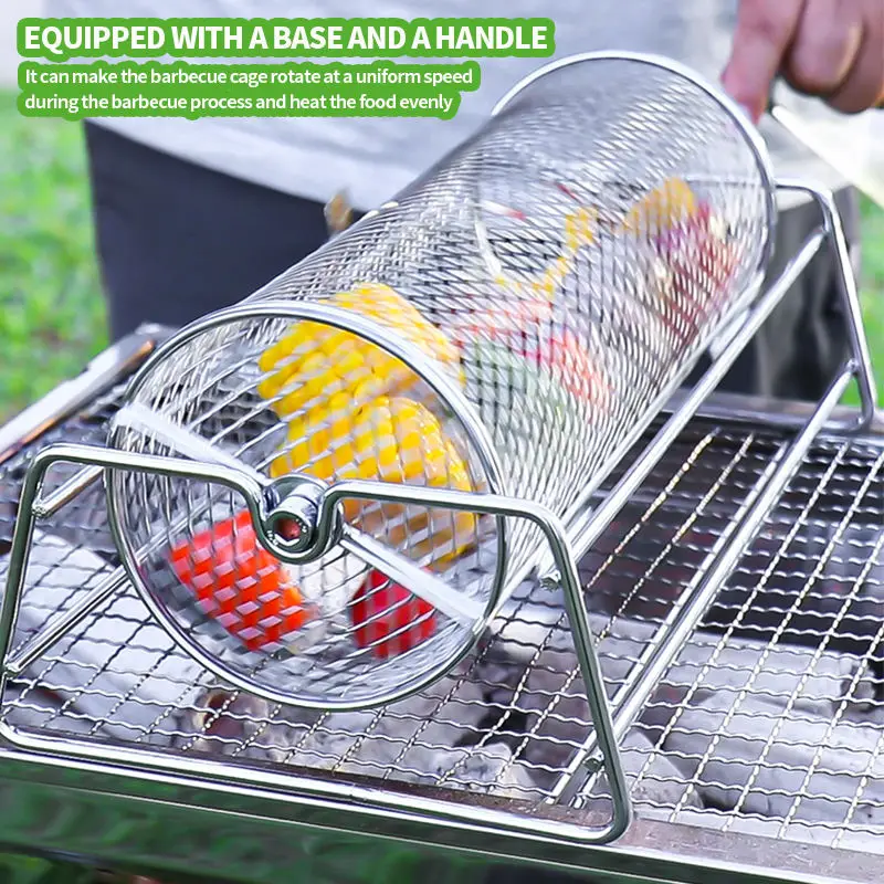 Stainless Steel Rolling BBQ Grill Mesh Basket Grill Rotisserie Basket roll Barbecue cage Roaster Stainless Steel Rolling BBQ Grill Mesh Basket Grill Rotisserie Basket roll Barbecue cage Roaster