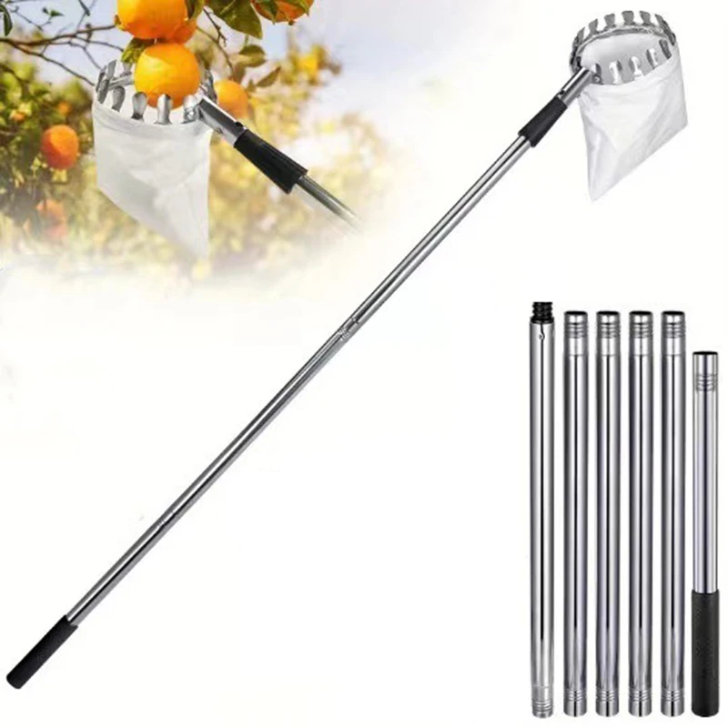 Stainless Steel Splicing Rod Fruit Picker 1.6/2.4/3.2/4M Telescopic Pole High Tree Orchard Picking Tool For Farm Garden Stainless Steel Splicing Rod Fruit Picker 1.6/2.4/3.2/4M Telescopic Pole High Tree Orchard Picking Tool For Farm Garden