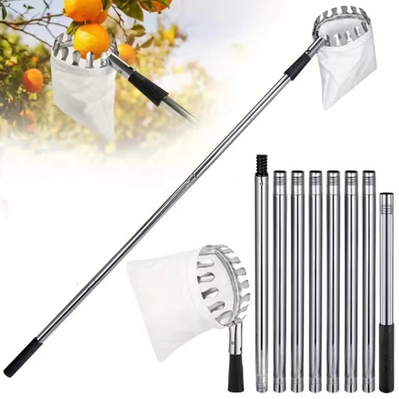 Stainless Steel Splicing Rod Fruit Picker 1.6/2.4/3.2/4M Telescopic Pole High Tree Orchard Picking Tool For Farm Garden Stainless Steel Splicing Rod Fruit Picker 1.6/2.4/3.2/4M Telescopic Pole High Tree Orchard Picking Tool For Farm Garden